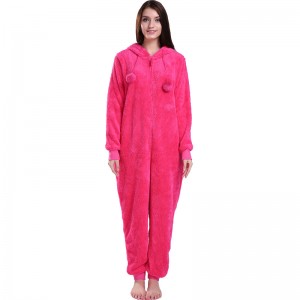 Γυναίκες ζεστές ροζ Onesie πιτζάμες με κουκούλα με τα αυτιά των ζώων